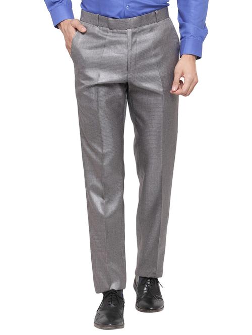 grey cotton blend flat front formal trouser - 14945143 - Standard Image - 1