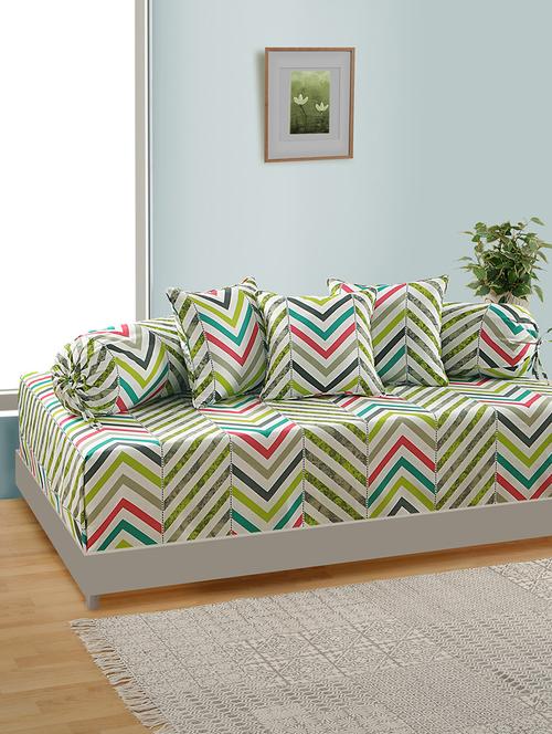 chevron diwan set with bolster and cushion covers (set of 6) - 14945257 - Standard Image - 1