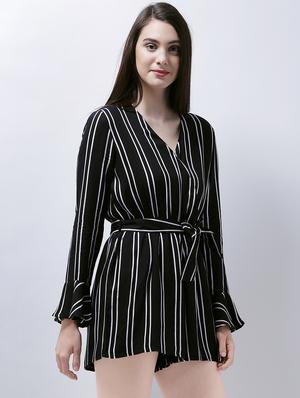 front knotted striped romper - 14946760 - Standard Image - 3