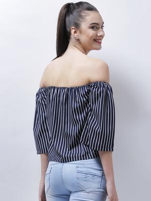 off shoulder striped top - 14946777 - Standard Image - 3