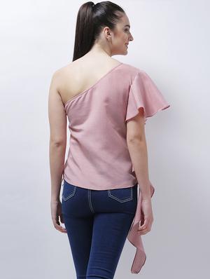 flounce ruffled single shoulder striped top - 14946781 - Standard Image - 3
