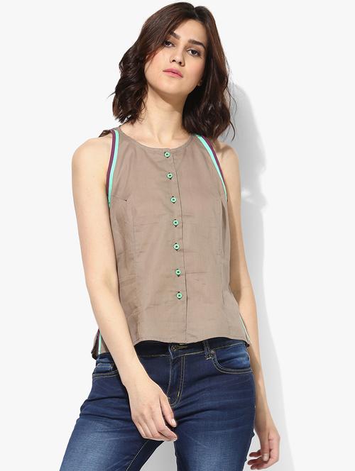 grass by gitika goyal solid brown cotton top - 14946945 - Standard Image - 1