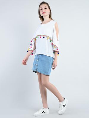 pom pom detail cold shoulder top - 14947075 - Standard Image - 4