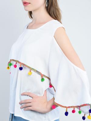 pom pom detail cold shoulder top - 14947075 - Standard Image - 5