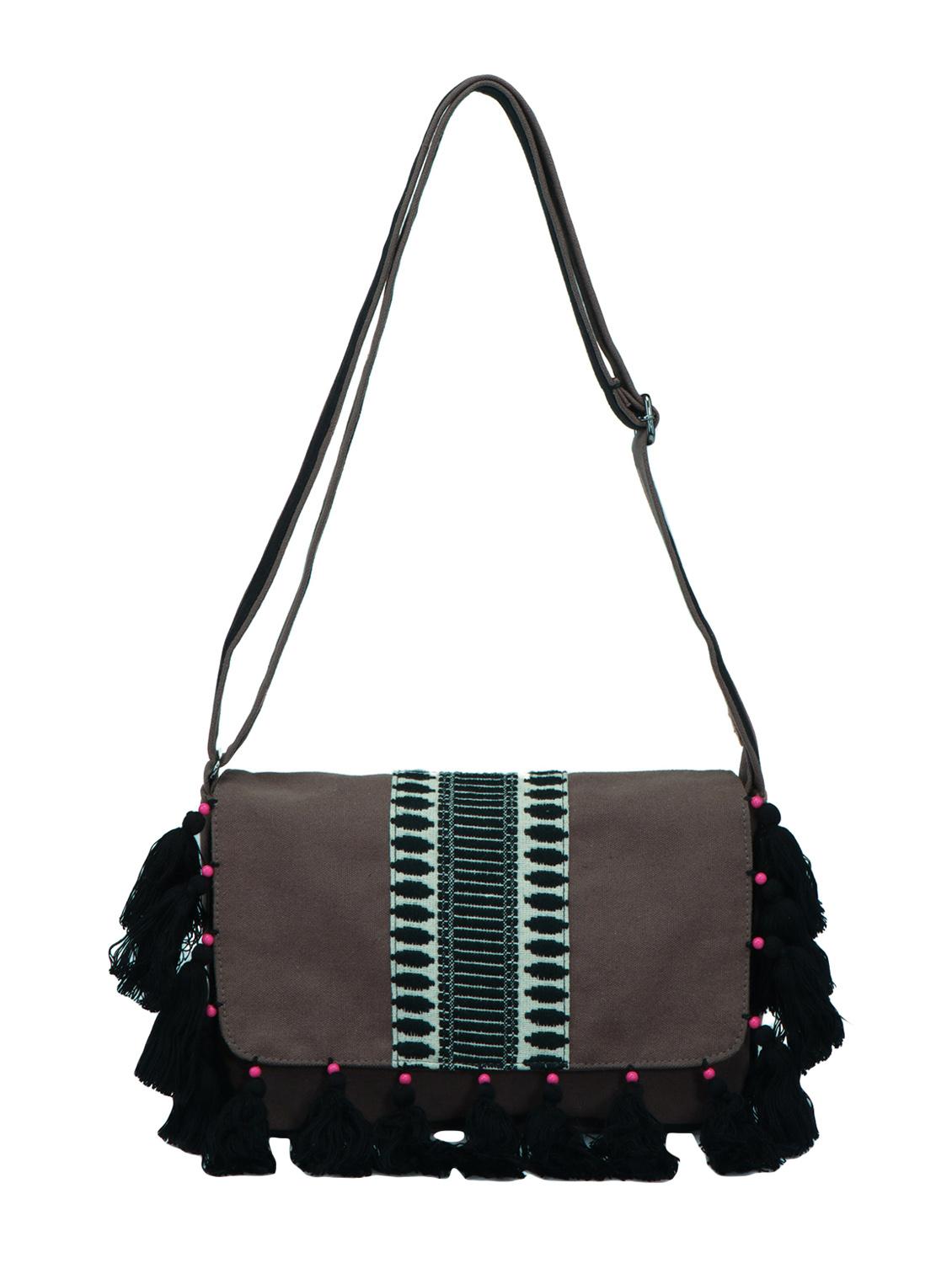 grey canvas regular sling bag - 14948083 - Zoom Image - 5