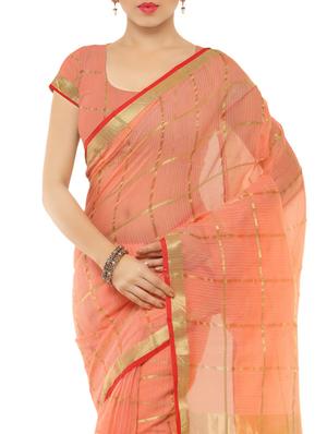 peach cotton silk woven saree with blouse - 14948254 - Standard Image - 3