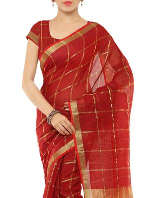 red cotton silk woven saree with blouse - 14948255 - Standard Image - 3