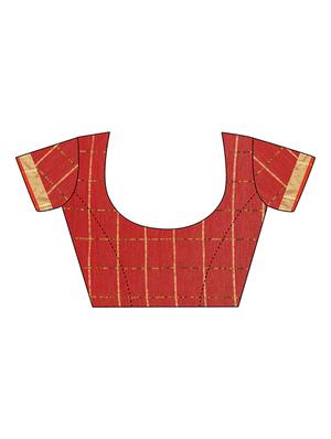 red cotton silk woven saree with blouse - 14948255 - Standard Image - 4