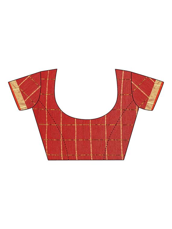 red cotton silk woven saree with blouse - 14948255 - Zoom Image - 4
