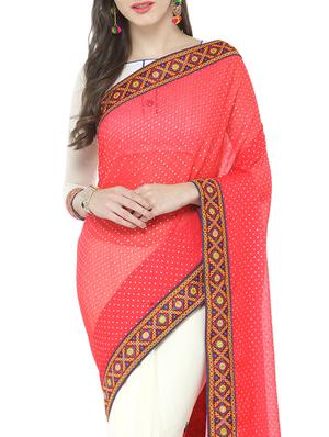 pink georgette half & half saree with blouse - 14948268 - Standard Image - 3