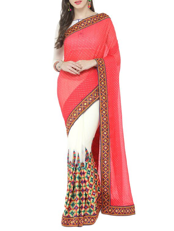 pink georgette half & half saree with blouse - 14948268 - Zoom Image - 1
