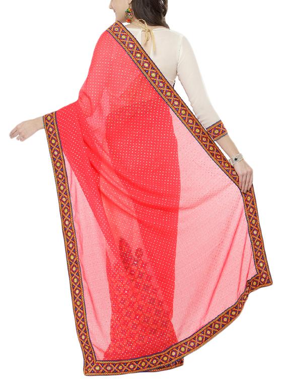 pink georgette half & half saree with blouse - 14948268 - Zoom Image - 2