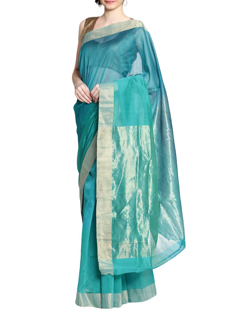 Fuchsia Designs green handloom saree with blouse - 14949747 - Zoom Image - 1
