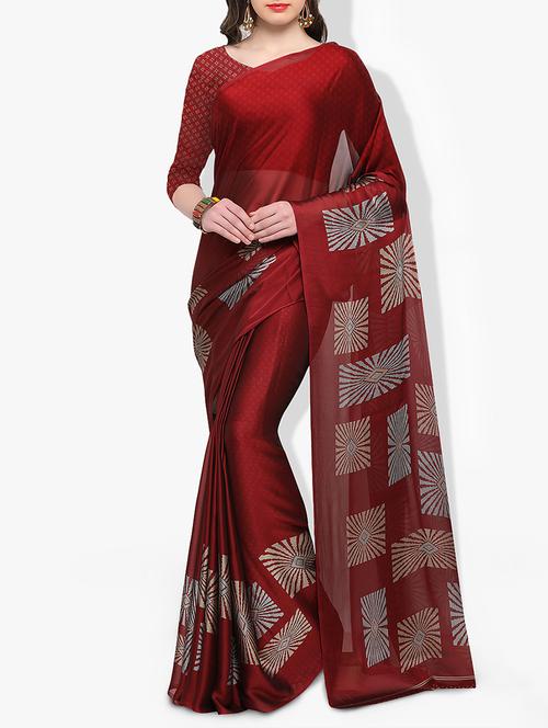 maroon printed saree with blouse - 14951361 - Standard Image - 1