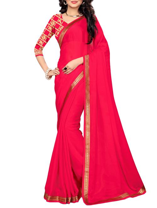 pink silk blend bordered saree with blouse - 14951502 - Standard Image - 1