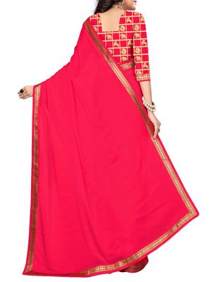 pink silk blend bordered saree with blouse - 14951502 - Standard Image - 2