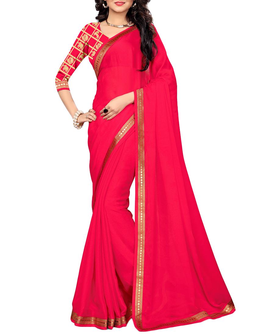 pink silk blend bordered saree with blouse - 14951502 - Zoom Image - 1
