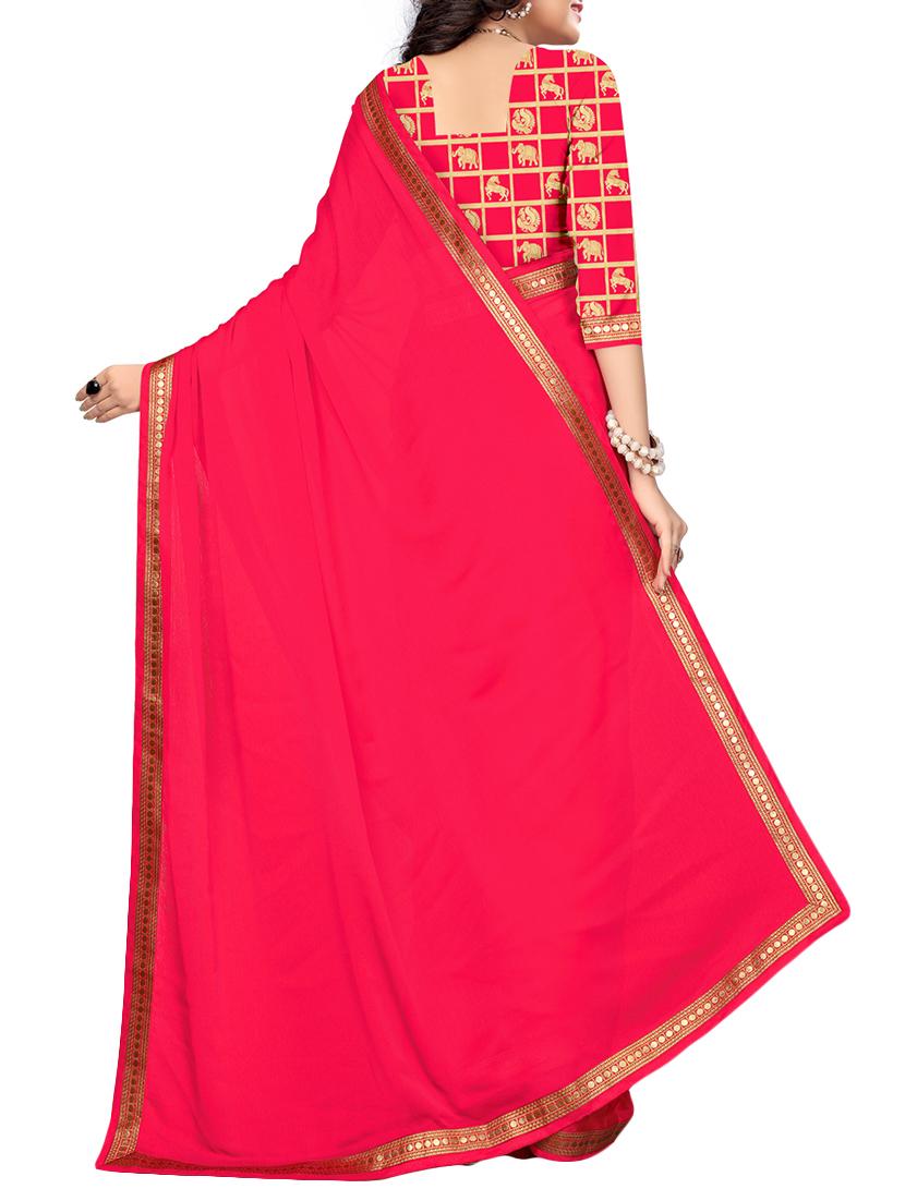 pink silk blend bordered saree with blouse - 14951502 - Zoom Image - 2