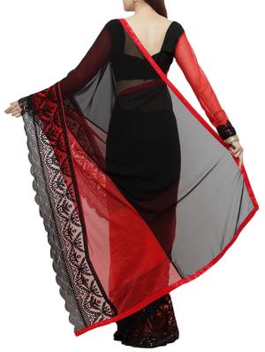 black georgette embroidered saree with blouse - 14952907 - Standard Image - 2
