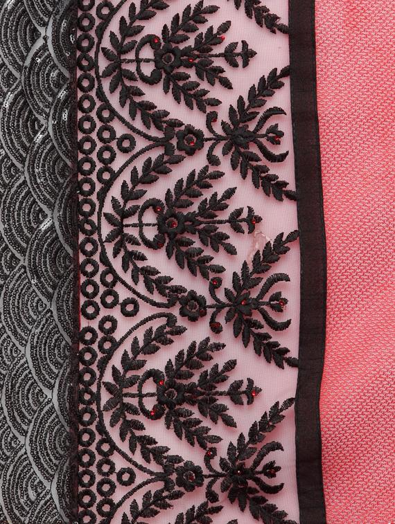 black georgette embroidered saree with blouse - 14952907 - Zoom Image - 3