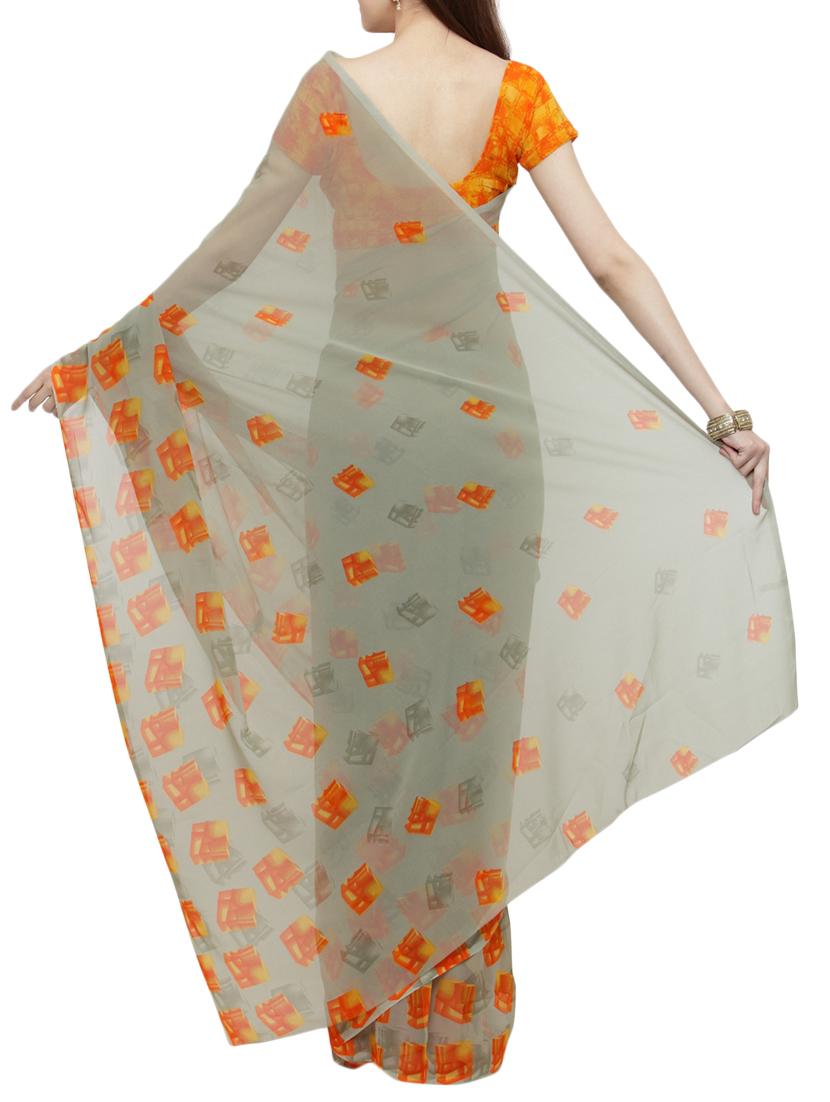 grey georgette printed saree with blouse - 14952982 - Zoom Image - 2