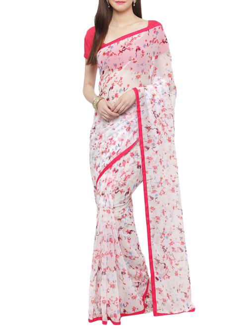 pink georgette printed saree with blouse - 14952992 - Standard Image - 1