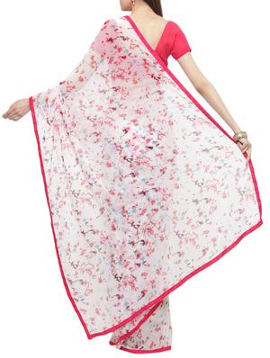 pink georgette printed saree with blouse - 14952992 - Standard Image - 2