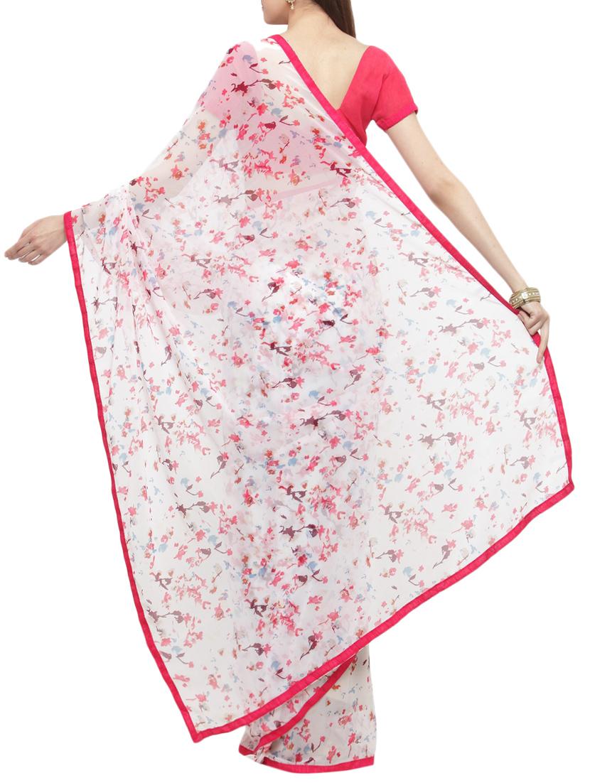 pink georgette printed saree with blouse - 14952992 - Zoom Image - 2