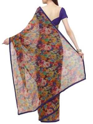 lace bordered floral printed saree with blouse - 14952993 - Standard Image - 2