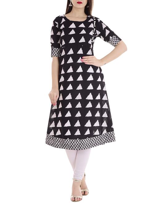 black cotton aline kurta - 14953024 - Very Small Image - 1