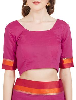 magenta cotton silk woven saree with blouse - 14954358 - Standard Image - 4