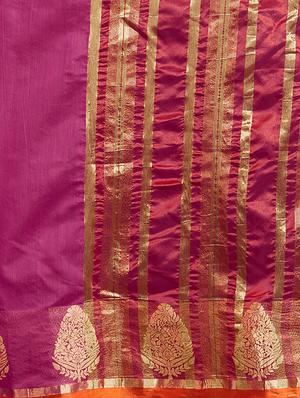 magenta cotton silk woven saree with blouse - 14954358 - Standard Image - 5