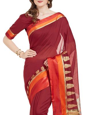 maroon cotton silk woven saree with blouse - 14954359 - Standard Image - 3