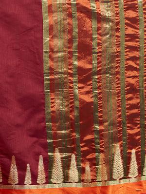 maroon cotton silk woven saree with blouse - 14954359 - Standard Image - 5