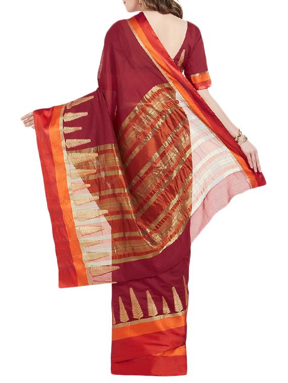 maroon cotton silk woven saree with blouse - 14954359 - Zoom Image - 2