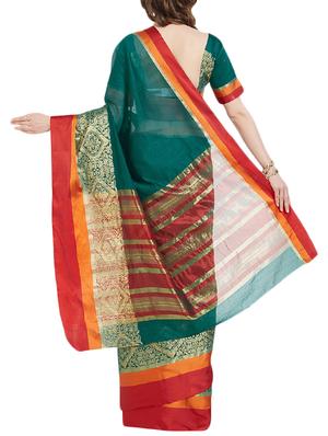 green cotton silk woven saree with blouse - 14954360 - Standard Image - 2
