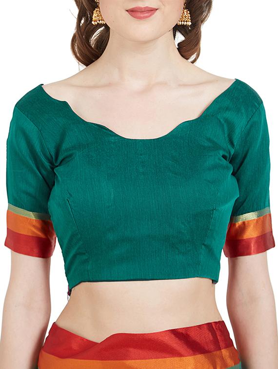 green cotton silk woven saree with blouse - 14954360 - Zoom Image - 4