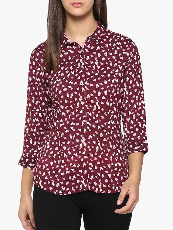 maroon printed cotton blend shirt - 14954892 - Zoom Image - 1