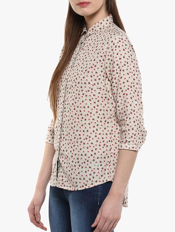 beige floral linen shirt - 14954907 - Zoom Image - 2