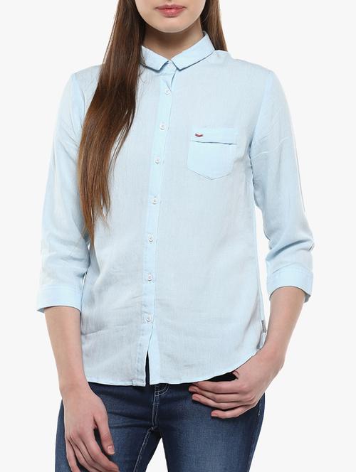 light blue cotton blend shirt - 14954925 - Standard Image - 1