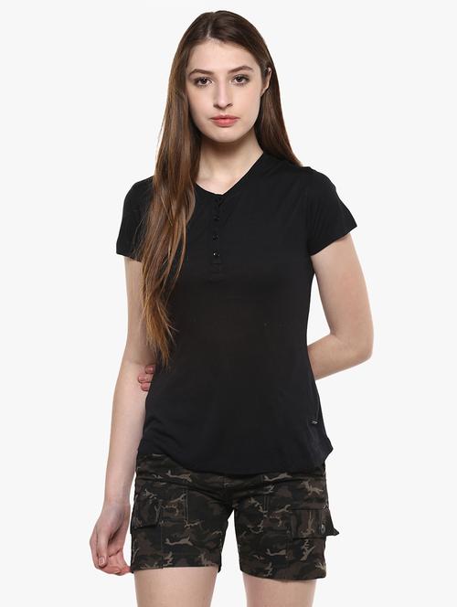 solid black henley tee - 14954943 - Standard Image - 1