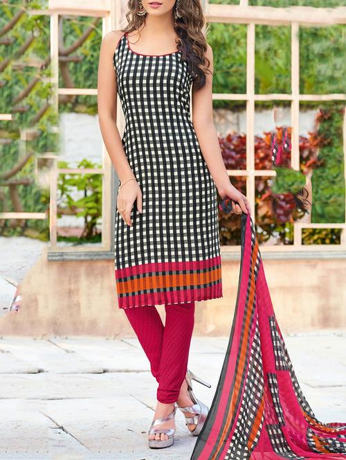 black checks churidaar suits unstitched - 14957262 - Very Small Image - 1