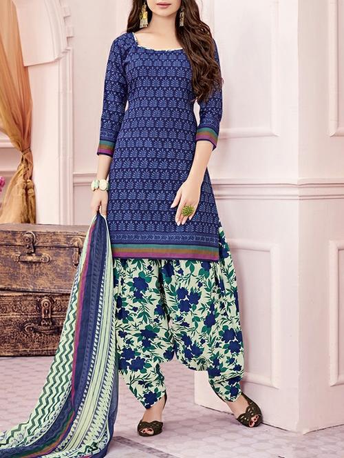 blue patiyala suits unstitched - 14957268 - Standard Image - 1