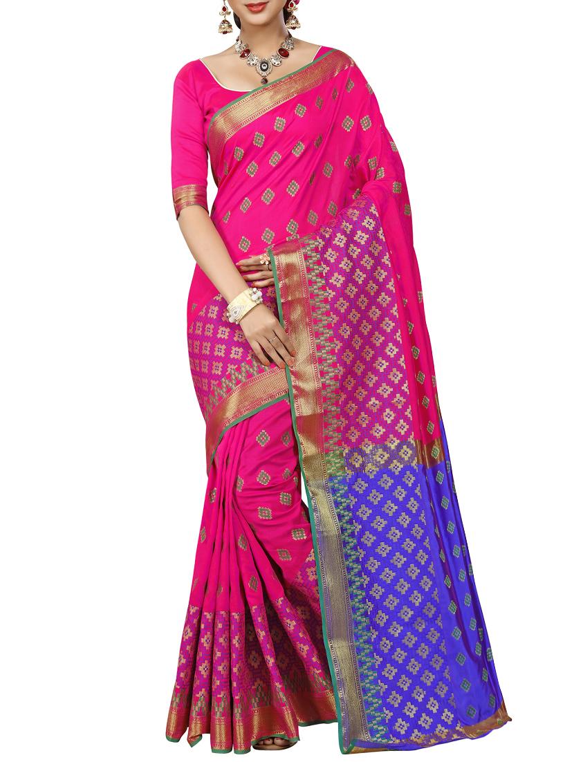 pink patola silk saree with blouse - 14958477 - Zoom Image - 1