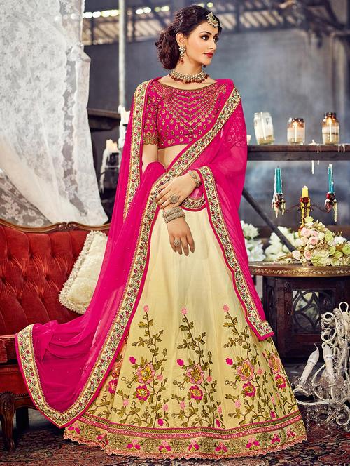 beige chanderi semi-stitched flared lehenga - 14959877 - Very Small Image - 1