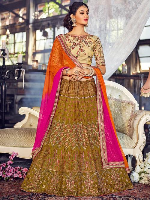 brown silk semi-stitched flared lehenga - 14959883 - Standard Image - 1