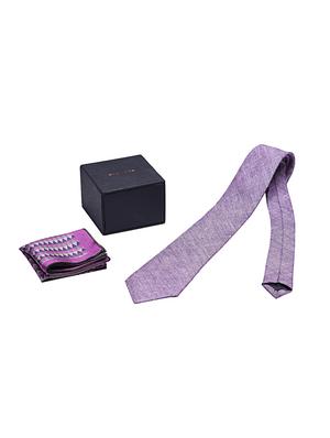 purple silk tie with pocketsquare - 14960122 - Standard Image - 5
