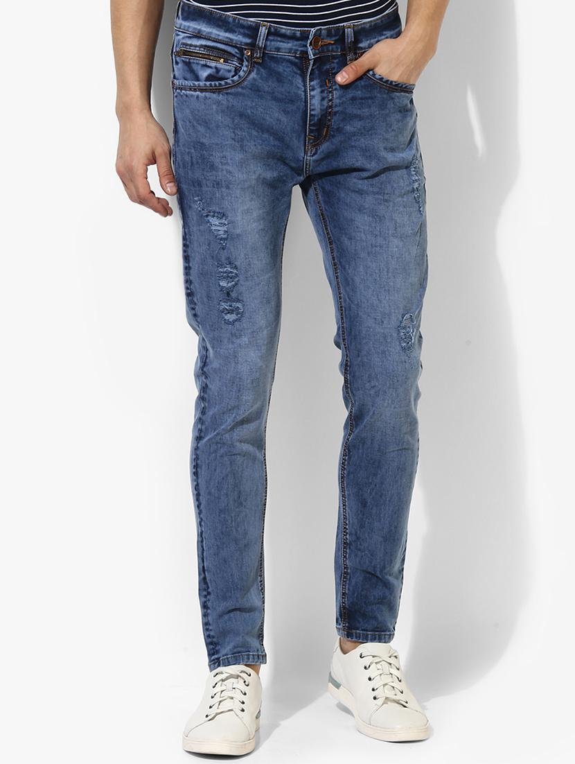 blue cotton blend distressed jeans - 14961749 - Zoom Image - 1