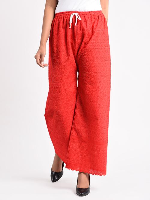 red embroidered cotton palazzo - 14961911 - Standard Image - 1