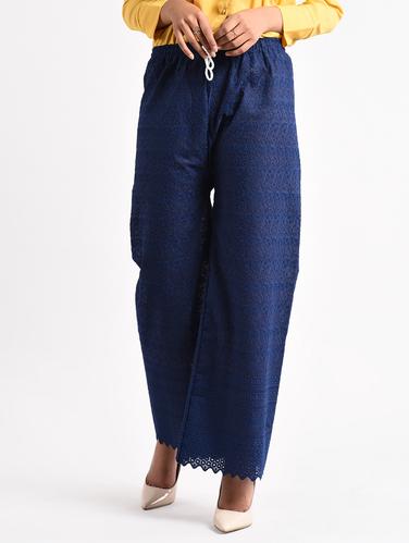 navy blue embroidered cotton palazzo - 14961913 - Very Small Image - 1